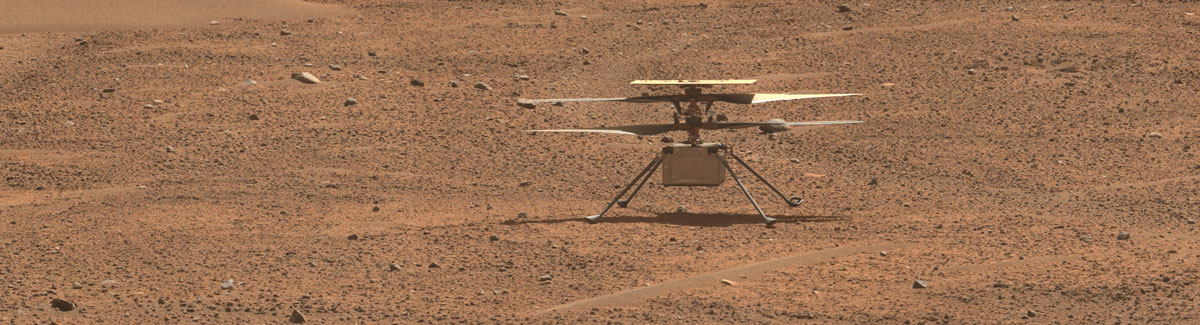 NASA’s Ingenuity Mars Helicopter is seen Aug. 2, 2023, in an enhanced-color image captured by the Mastcam-Z instrument aboard the agency’s Perseverance Mars rover. (Photo: JPL/Caltech-ASU/MSSS).