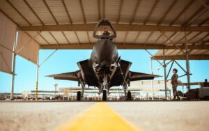 U.S. Air Force Brig. Gen. Jason Rueschhoff, 56th Fighter Wing commander, boards an F-35A Lightning II for his final flight on June 14th at Luke AFB, Ariz. (U.S. Air Force Photo)